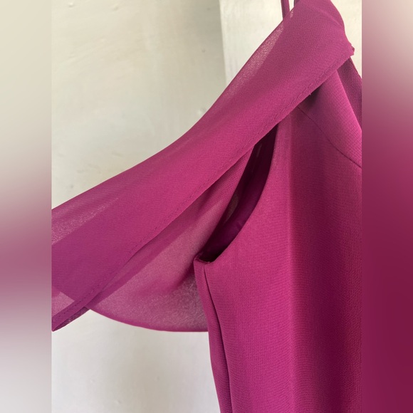 David’s Bridal Sangria Pink Long Maxi Chiffon Bridesmaid Prom Dress with Slit - Picture 4 of 10